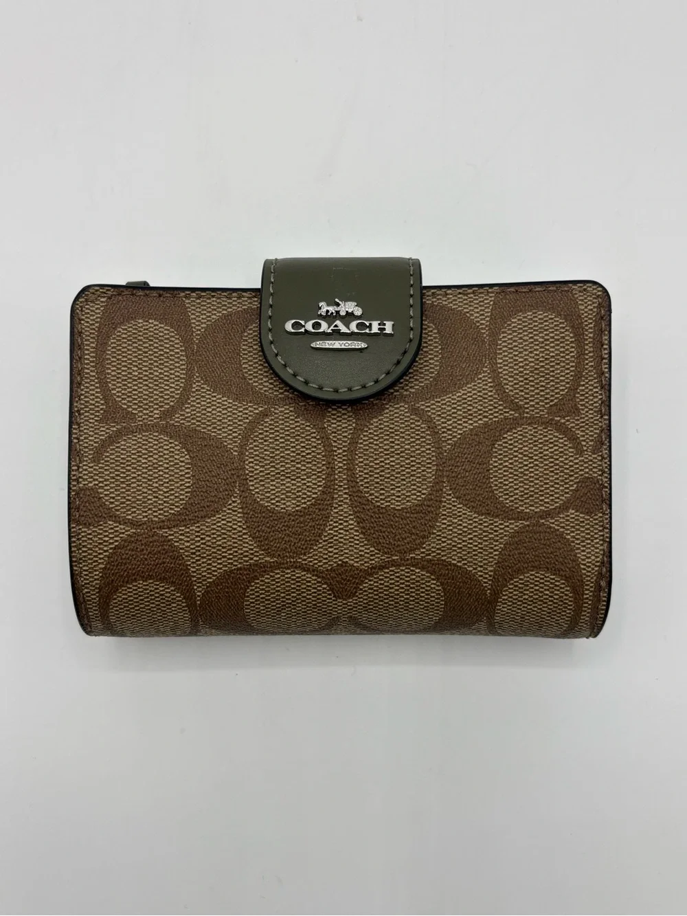Coach Olive Green Pebbled Leather Satchel with Brown Signature Canvas Wallet Set